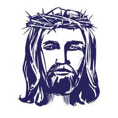 Jesus Christ, the Son of God in a crown of thorns on his head, a symbol of Christianity hand drawn vector illustration realistic sketch