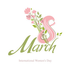8 March vector template with a bouquet of spring pink flowers.