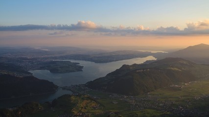 Fototapeta premium Lake Vierwaldstattersee at sunrise, view from mount Stanserhorn