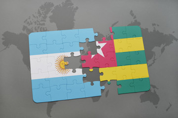 puzzle with the national flag of argentina and togo on a world map