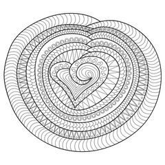 Round hand drawn pattern in doodle art style. Template for coloring book pages for adults.