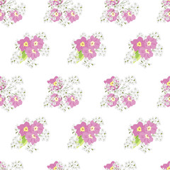 Seamless floral pattern painted by hand. Cute simple flowers on white background. Floral vintage background for textile, cover, wallpaper, gift packaging, printing, scrapbooking.