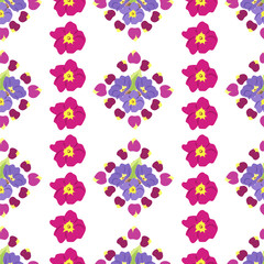 Simple cute pattern in small-scale flovers primrose. Calico style. Floral seamless background for textile or book covers, manufacturing, wallpapers, print, gift wrap and scrapbooking. 