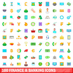 100 finance and banking icons set, cartoon style
