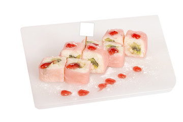 The dish is sweet sushi for kids