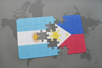 puzzle with the national flag of argentina and philippines on a world map