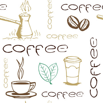 Fototapeta Coffee Hand Drawn Seamless Pattern