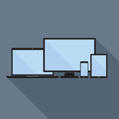 Smartphone, Tablet, Laptop and Desktop Computer Flat Icons