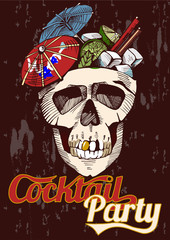 Party poster with a cocktail in a skull