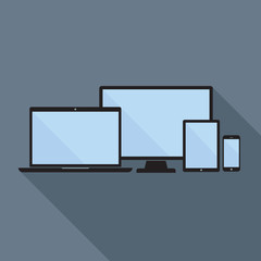 Smartphone, Tablet, Laptop and Desktop Computer Flat Icons