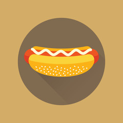 Hot Dog Vector Flat Icon in Circle