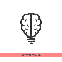 Light bulb brain icon, vector illustration. Flat design style