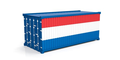 Netherlands flag on container. 3d illustration