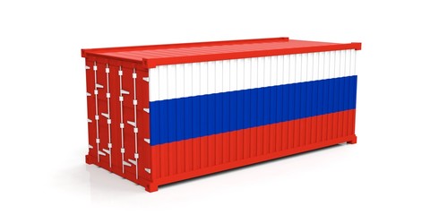 Russia flag on container. 3d illustration