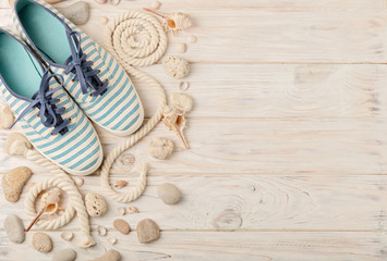 Fototapeta na wymiar Women's summer shoes for beach holidays.