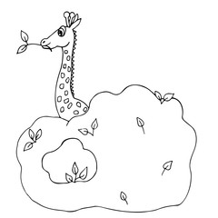 Cute giraffe with leaves on the white background