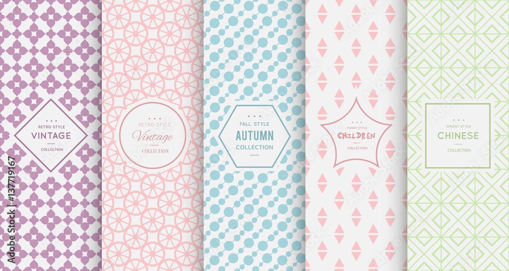 Wall mural pastel retro different vector seamless patterns
