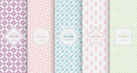 Pastel retro different vector seamless patterns