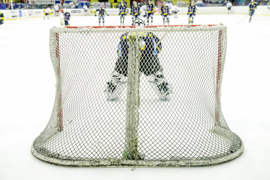 ice hockey goalie during a game