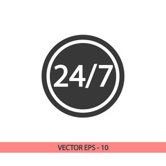 Obraz premium 24 hours a day and 7 days a week icon, vector illustration. Flat design style 