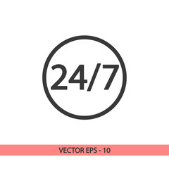 24 hours a day and 7 days a week icon, vector illustration. Flat design style 