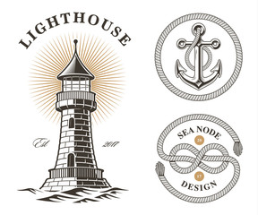 set of vintage sea design elements (raster version)