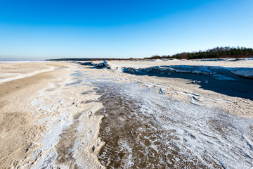 frozen beach in cold winters day
