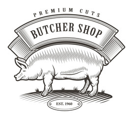 Butcher shop vintage emblem. (raster version)