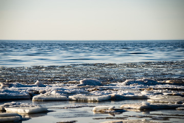 frozen beach in cold winters day