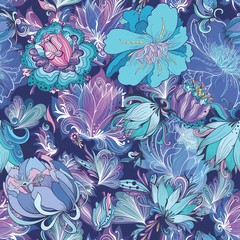 Vector Indigo Flower Pattern