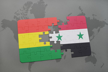 puzzle with the national flag of bolivia and syria on a world map