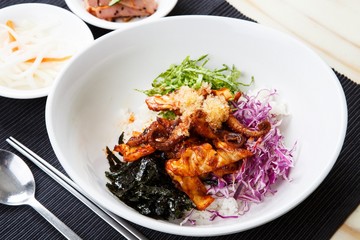 jukkumi bibimbap. Rice with Small Octopus