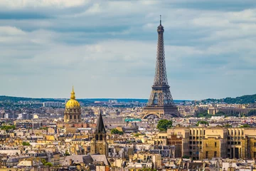 Gordijnen Skyline van Parijs met Eiffeltoren © Mapics