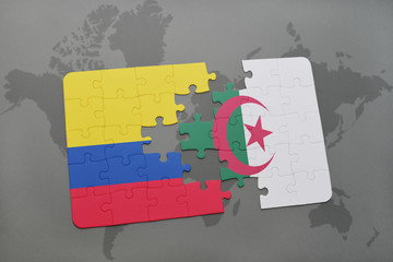 puzzle with the national flag of colombia and algeria on a world map