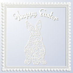 Fototapeta premium Happy Esater paper card with rabbit