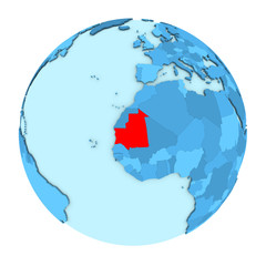 Mauritania on globe isolated