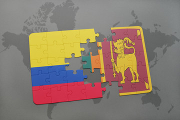 puzzle with the national flag of colombia and sri lanka on a world map