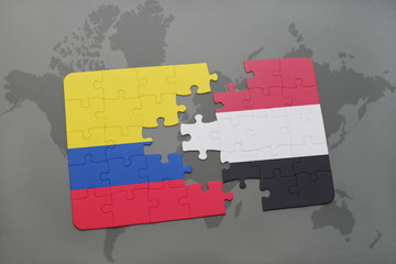 puzzle with the national flag of colombia and yemen on a world map