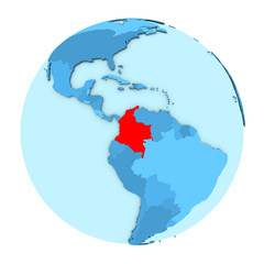 Colombia on globe isolated