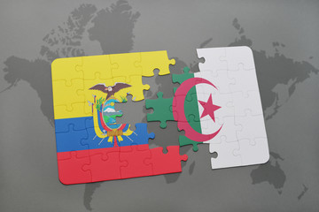 puzzle with the national flag of ecuador and algeria on a world map