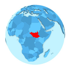 South Sudan on globe isolated