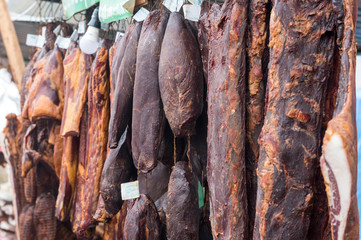 Variety of homemade fresh prosciutto