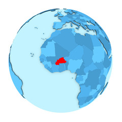 Burkina Faso on globe isolated