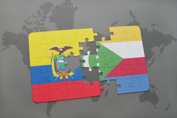 puzzle with the national flag of ecuador and comoros on a world map