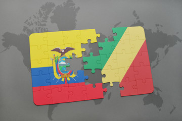 puzzle with the national flag of ecuador and republic of the congo on a world map