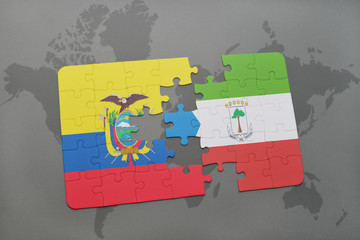puzzle with the national flag of ecuador and equatorial guinea on a world map
