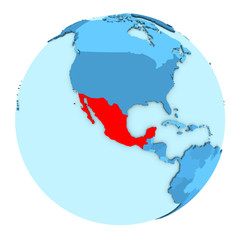 Mexico on globe isolated