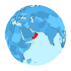 Oman on globe isolated