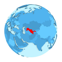 Uzbekistan on globe isolated