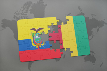 puzzle with the national flag of ecuador and guinea on a world map